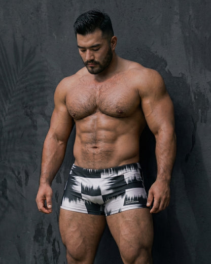 ลายญี่ปุ่นตารางหม่น บ็อกเซอร์สีขาว